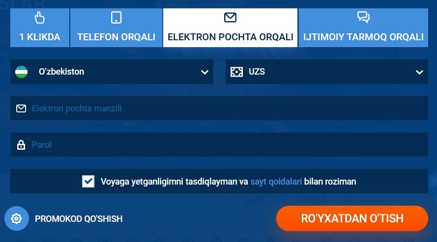 Mobil ilovada ro‘yxatdan o‘tish